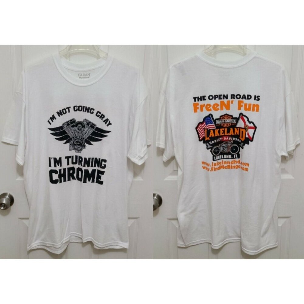 Harley Davidson Short Sleeve T Shirt Lakeland Florida Turning Chrome White Sz XL